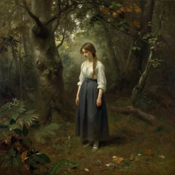 a girl lost in forest by john william waterhouse