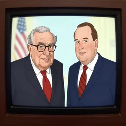 henry kissinger and richard nixon as cartoon characters, tv frame, screenshot, trending on reddit,