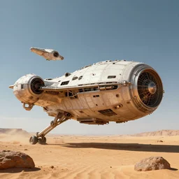 an alien spaceship, low angle perspective view, 3 d render, photorealistic 3 d ship model, abandoned space station in desert alien land, photo 8 k film shoot