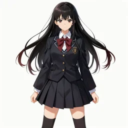 school girl in gothic dress misa amane, school uniform, seifuku, pleated miniskirt, overknee socks, battle angel alita. by rembrandt 1 6 6 7, illustration, by konstantin razumov