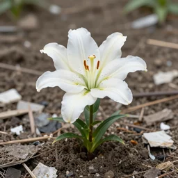 a beautiful lily growing out of a rubbish heap
