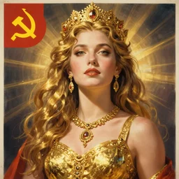 portrait of a Colombian gold goddess, Soviet propaganda poster
