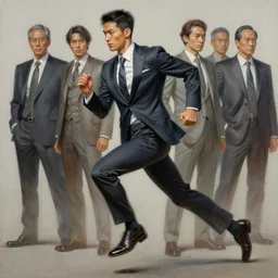 concept art of stunning male runner wearing suit, highly detailed painting by dustin nguyen, akihiko yoshida, greg tocchini, greg rutkowski, cliff chiang, 4 k resolution, trending on artstation, 8 k