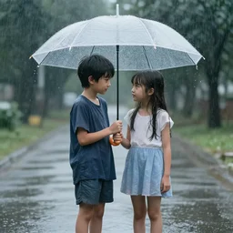 a boy and girl sharing an umbrella in the rain by james jean