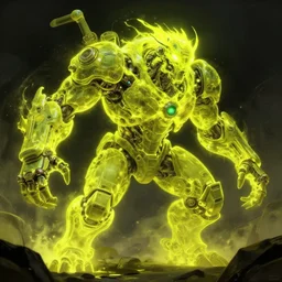 rampaging biological warfare beast glowing neon yellow, concept art, digital painting, trending on artstation, deviantart, epic composition, extremely detailed, volumetric lighting, masterpiece, octane render
