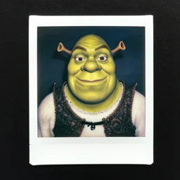 Shrek portrait, award winning photo, polaroid