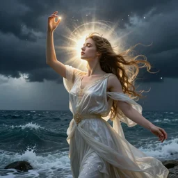 goddess conjuring an ocean storm