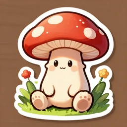a cartoonish mushroom sitting, sticker art, digital art.