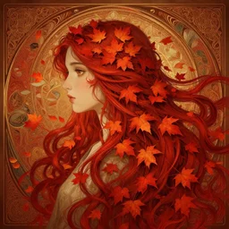 girl with super long hair, hair becoming autumn red leaves, intricate, digital painting, artstation, concept art, smooth, sharp focus, illustration, unreal engine 5, 8 k, art by artgerm and greg rutkowski and alphonse mucha