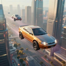 futuristic city with flying cars