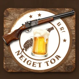 old west board with gun and beer, logo