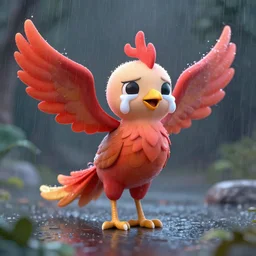 small phoenix cries in the rain digital art 3d render