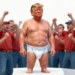 donald trump wearing diapers while red necks cheering around