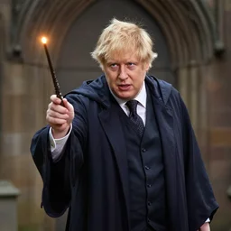 photo of boris johnson dressed like a wizard and casting a spell with a wand, award - winning