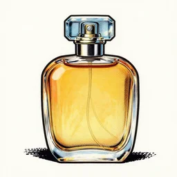 medium shot, 1 9 6 0 s perfume bottle ads, ink painting on paper, in the style of ben - day dots by roy lichtenstein, detailed, 8 k