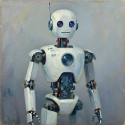 A portrait of a robot by Peter Elson, impressionistic painting