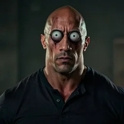 portrait of dwayne johnson in the style of justin roiland. ugly, creepy, demonic, horror. cinematic lighting. style of rick & morty. photographic, photography. by justin roiland