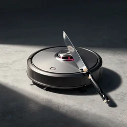 a roomba armed with a knife, digital art