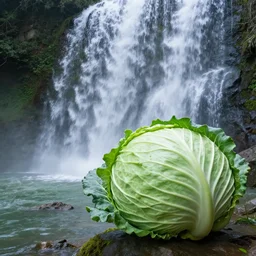 waterfall next to a gigantic cabbage