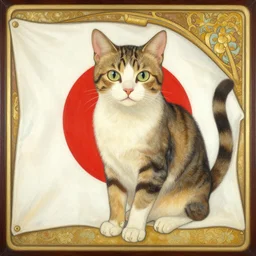 a cat in japanese flag, painted by art by tsuyoshi nagano, greg rutkowski, artgerm, alphonse mucha - h 7 6 8