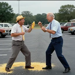 cctv footage from 1 9 5 0 of joe biden fighting corn pop in the parking lot. corn pop was a real bad dude