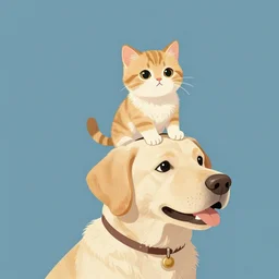 tiny cat riding a labrador, cat on top of dog, concept art, artstation, trending on Instagram, Twitter