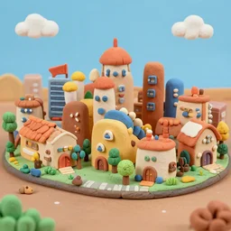 A small city in a claymation style