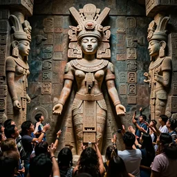 symmetry!! crowd worshiping a mayan goddess, perfect lighting, perfect composition, very detailed, 4 k, artgerm, derek zabrocki, greg rutkowski