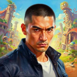 portrait painting of a 4 0 - something mob boss, crew cut, fierce, like sun honglei by wenjun lin, irakli nadar, bright colors, octopath traveler, wenjun lin, unreal engine 5 highly rendered, global illumination, radiant light, detailed and intricate environment
