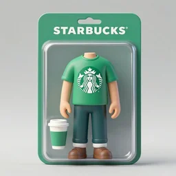 Starbucks action figure, 3d render, product concept