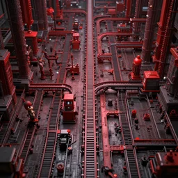 factorio production line, intricate artwork by tooth wu and wlop and beeple. octane render, trending on artstation, greg rutkowski very coherent symmetrical artwork. cinematic, hyper realism, high detail, octane render, 8 k, red and black tones