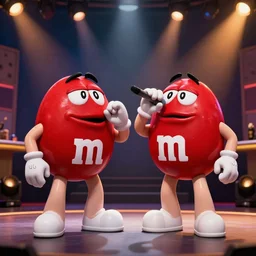 still of an award - winning movie of a rapping chocolate m & m candy rapping on stage with eminem, hyperdetailed, hdr, studio lighting, studio quality effects, epic!!!!!! 4 k, 8 k