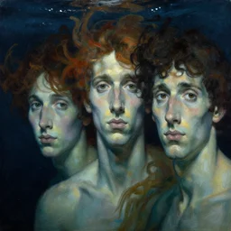 hyperrealist portrait underwater dark ocean by lucian freud and victo ngai and alphonse mucha very detailed faces