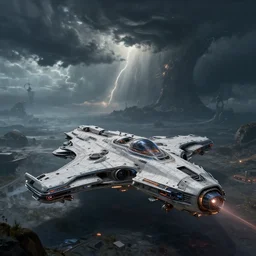 alien base, strange planet, visible from afar!!, star citizen, evening storm, futuristic, artstation, concept art, beautiful space ship!!!!, highly detailed, by florian dreyer, jonathan dufresne, encho enchev
