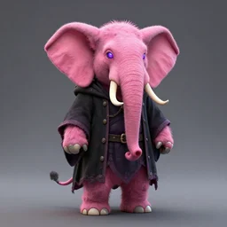 a realistic antropomorphic xenomorphic pink elephant dressing necromancer clothes with glow neon eyes, finely detailed, 4 k, photorealistic, cycles engine,