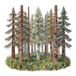 artwork of a forest made of trees made of multicolored gems by thomas kinkade, trending in artstation, fantasy world, volumetric light