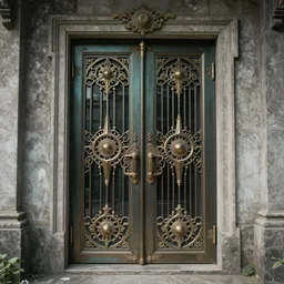 hyper realistic ornate sci - fi double door by shinkai