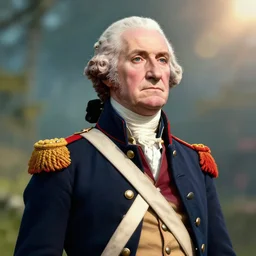 George Washington at war, lens flare photo real, artstaion trends, cinematic render, Detailed, colorful