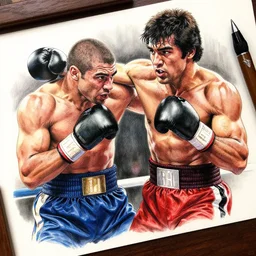professional drawing in the style of kentaro miura of boxing world champion rocky marciano punching