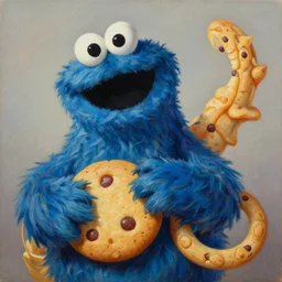cookie monster zodiac, surrealism, high detail, oil on canvas