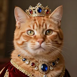 beautiful detailed portrait of an orange cat wearing intricate royal jewels, by henriette ronner - knip, by louis wain