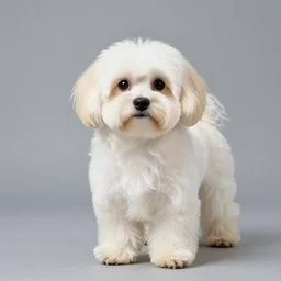 a beautiful blonde Tibetan Spaniel but as a plush toy, studio photo