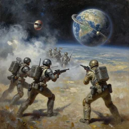 space battle by john berkey, realistic matte painting, oil painting