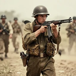 War photography of Machine Gun Kelly, carrying a Machine Gun, Vietnam, old quality