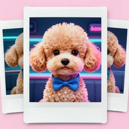 3 d super awesome portrait colored polaroid film photograph of vaporwave poodle, miami vice, super classy. stylish. bowtie. bowtie. smile. super resolution. extremely detailed. polaroid 6 0 0 film. by annie leibovitz and richard avedon, intricate, elegant, sharp