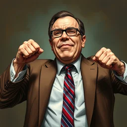 highly detailed, high quality portrait of senator armstrong flexing his arms