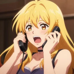 beautiful young blond macro anime girl going crazy because of ringtones, highly detailed, cinematic wallpaper by stanley artgerm lau