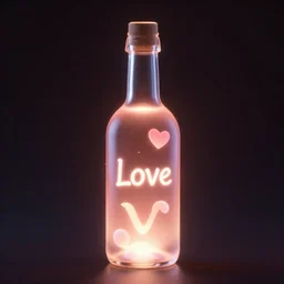 bottle of love and dreams, hyper realistic, rendered in octane, glowing, dark background