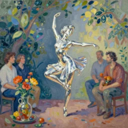 silver dancer, painted by keith parkinson and john giunta and tom jung and jeanbaptiste monge, trending on artstation, soft illumination tilt - shift cottagecore, futuresynth, still life, american romanticism, pointilism
