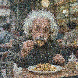 A photo of Albert Einstein eating at a chaat stall in mumbai streets, highly detailed, trending on artstation, bokeh, 90mm, f/1.4